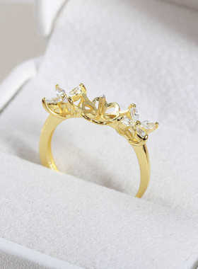 蝴蝶镶钻戒指空托S925纯银小众