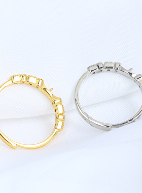 S925纯银DIY戒指 精致小香风珍珠戒指配件大气质优雅开口可调节女