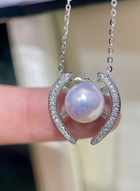 铜镀18K金新款时尚弯月珍珠吊坠