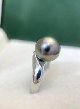 S925纯银厚版光面精工珍珠戒指