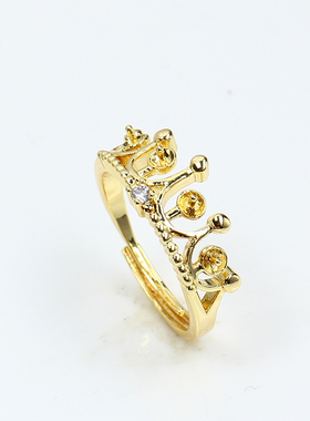 皇冠开口戒指锆石珍珠空托