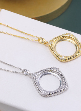 S925纯银菱形星空蓝珍珠项链吊坠