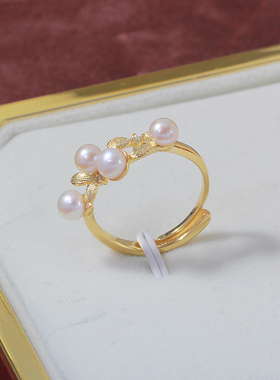 S925纯银时尚多珠花环珍珠戒指
