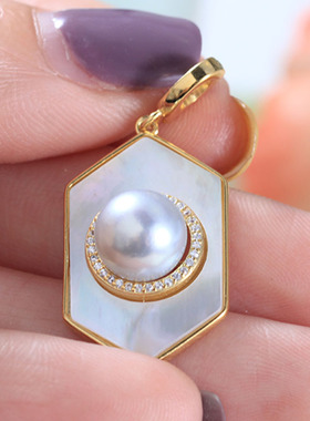 S925纯银高级精简风贝母珍珠吊坠