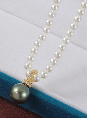 铜镀金奶嘴扣锆石珍珠吊坠项链