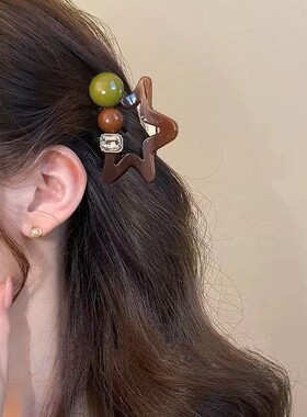 圆珠闪钻五角星抓夹女高马尾鲨鱼