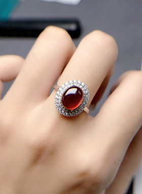 天然芬达石戒指 s925纯银镶嵌豪华款宝石指环女