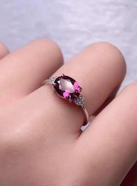 天然镁铝石榴石戒指 s925银镶嵌宝石活口可调节女