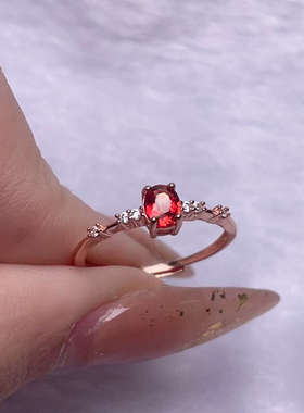 天然红蓝宝戒指s925纯银镶嵌宝石时尚简约活口指环女