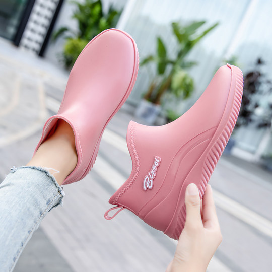 Tubo corto japonés de mujeres más botas de lluvia de terciopelo Zapatos de goma de trabajo de desgaste para mujeres con el desgaste de las mujeres zapatos impermeables para mujeres para mujeres
