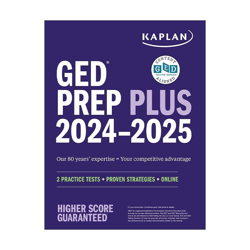 英文原版 GED Test Prep Plus 2024-2025卡普兰GED考试备考指南 含2套试题+1千道问答+60小时在线视频教学 英文版进口英语原版书籍 - 图0