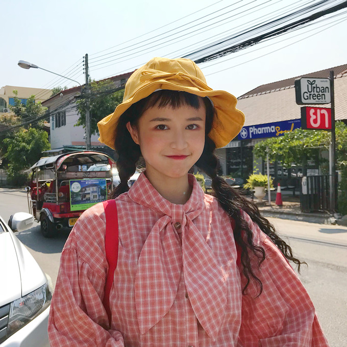 日系软妹可爱黄色渔夫帽子女夏韩版遮脸防晒遮阳帽百搭盆帽小黄帽-图0