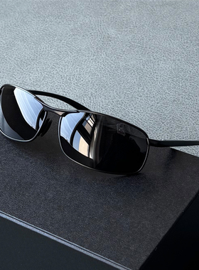 小方框男士偏光太阳镜防风镜休闲运动墨镜铝镁弹簧腿黑色防晒眼镜