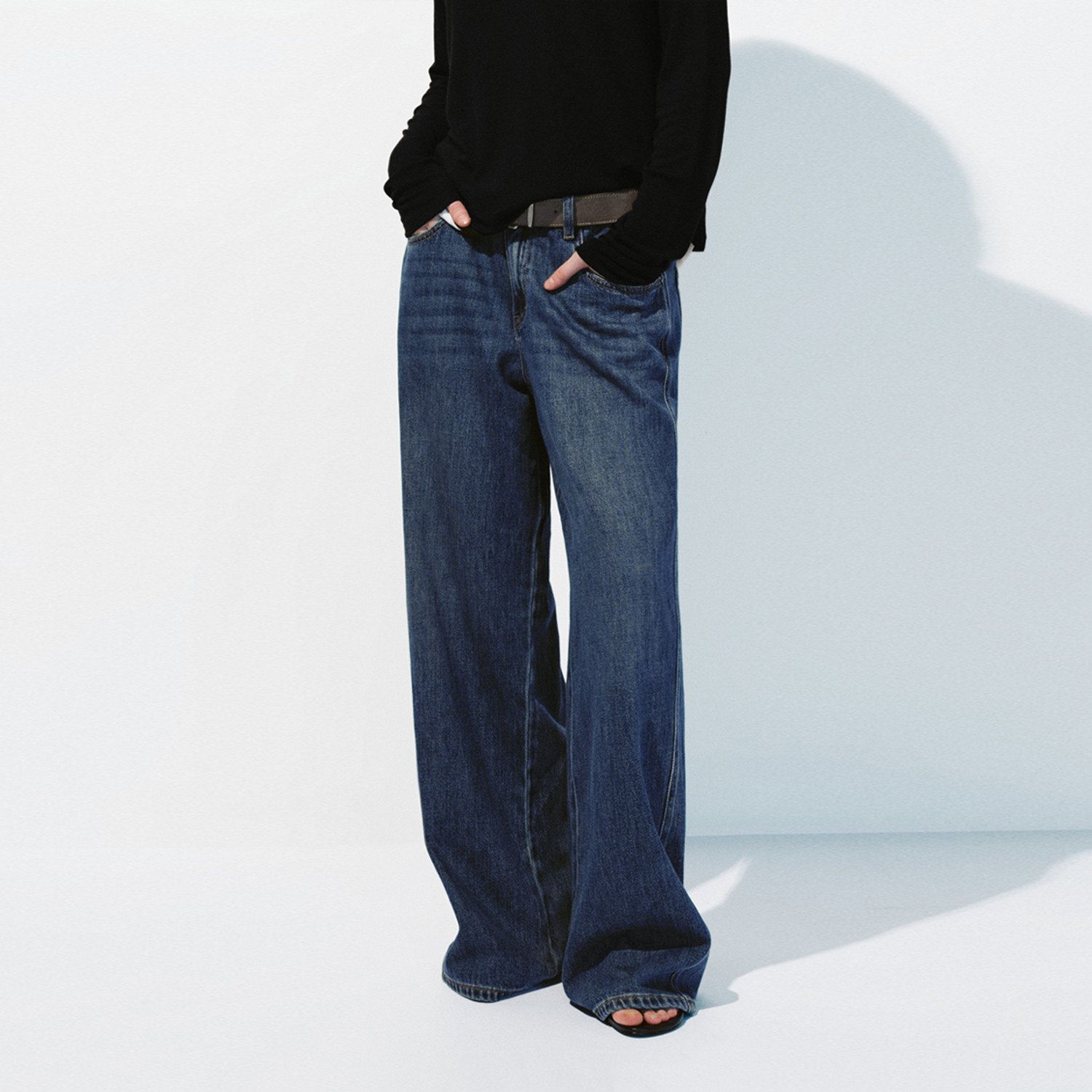 UR国内代购2026春季女装潮流水洗猫须腰带阔腿牛仔长裤UWJ850094,淘宝优惠券,粉丝福利购,淘宝优惠卷