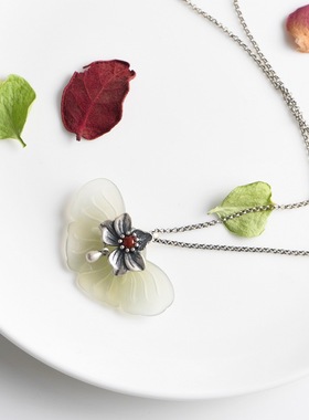 925纯银项链复古时尚珍珠链银饰女士款和田玉吊坠新年生日礼物