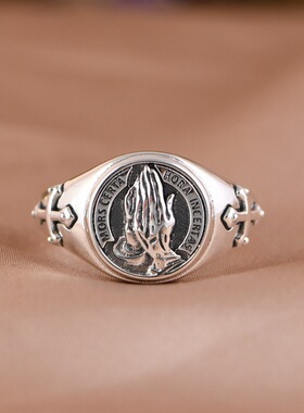 925纯银戒指男潮高级感祈祷之手男士潮牌个性复古指环开口可调节