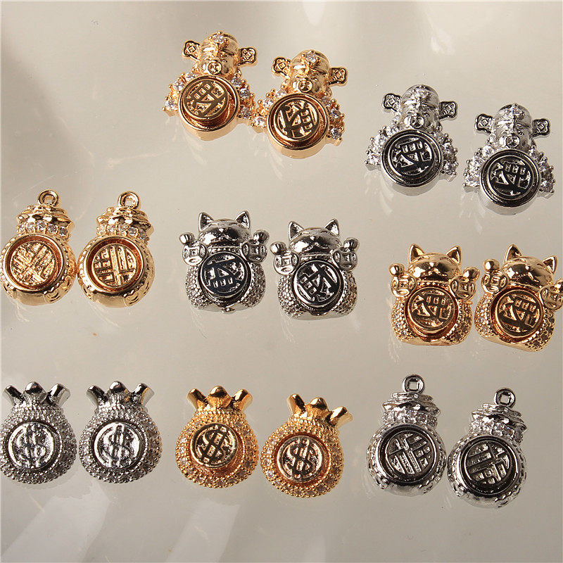 新年美甲锆石钻饰品高速旋转财神招财猫福袋转运珠中国风指甲元素,淘宝优惠券,粉丝福利购,淘宝优惠卷