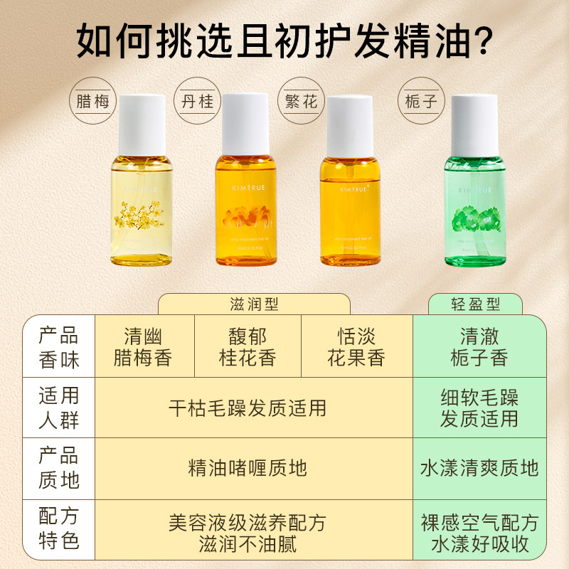 方恰拉推荐KT且初护发精油修护干枯分叉改善毛躁清爽kimtrue发油