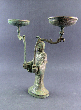 错银宫人灯仿古青铜器装饰摆件