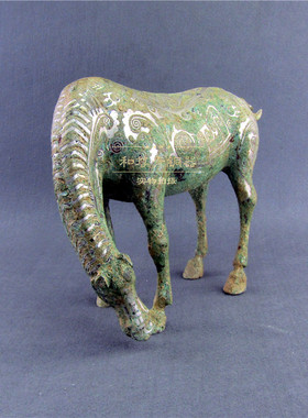 仿古青铜器错银饮水马青铜马工艺品家居摆件别墅办公室装饰品礼品