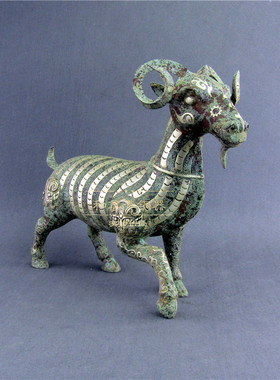 仿古青铜器错银羊尊青铜羊工艺品家居摆件别墅公司大堂古典装饰品