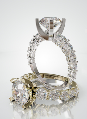 18K金圆形主石四爪镶对称戒轻奢小众设计感婚戒可定制百搭食指戒