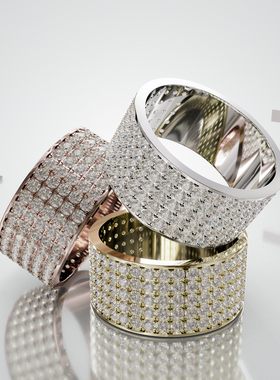 18K金轻奢满镶石情侣对戒可定制