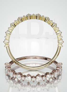 18K圆石排镶轻奢小众婚戒定制