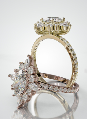 18K金轻奢群镶星芒订婚戒可定制