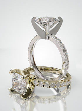 18K金公主方主石满镶轻奢婚戒