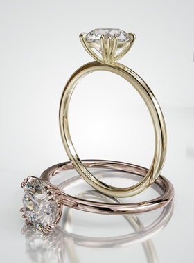 壹钻18K金圆形主石八爪单钻戒指