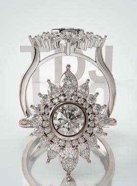 18K金星芒群镶轻奢定制婚戒