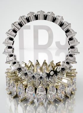 壹钻18K金马眼石排镶情侣对戒