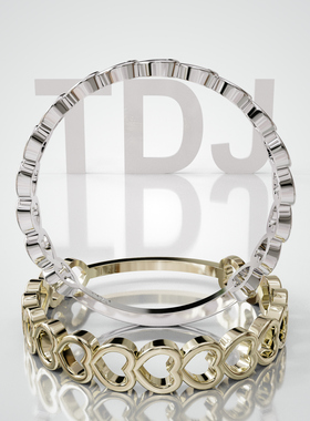 18K金心形连环伴镶戒指可定制