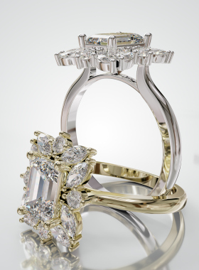 18K金祖母绿星芒群镶定制婚戒