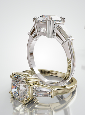 18K金正方小八角八爪镶侧石戒轻奢小众设计婚戒可定制百搭食指戒