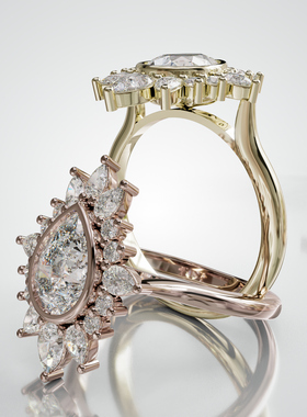 18K金水滴主石群镶轻奢订婚戒