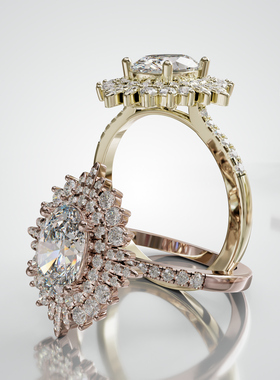 18K金轻奢星芒群镶订婚戒可定制