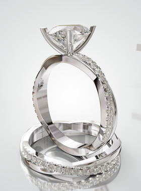 18K 金马眼三爪缠绕排钻套戒轻奢显大求婚订婚组合指环支持定制