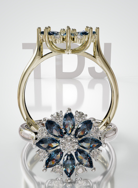 18K金蓝宝星芒戒指可定制轻奢