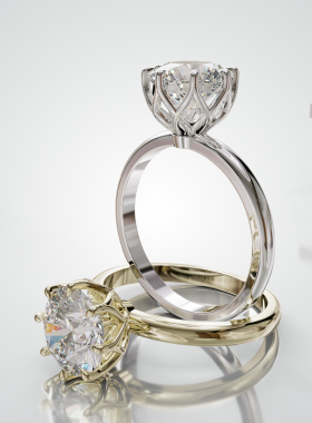 18K金圆形主石八爪镶莲花托极简光面戒轻奢小众设计感婚戒可定制