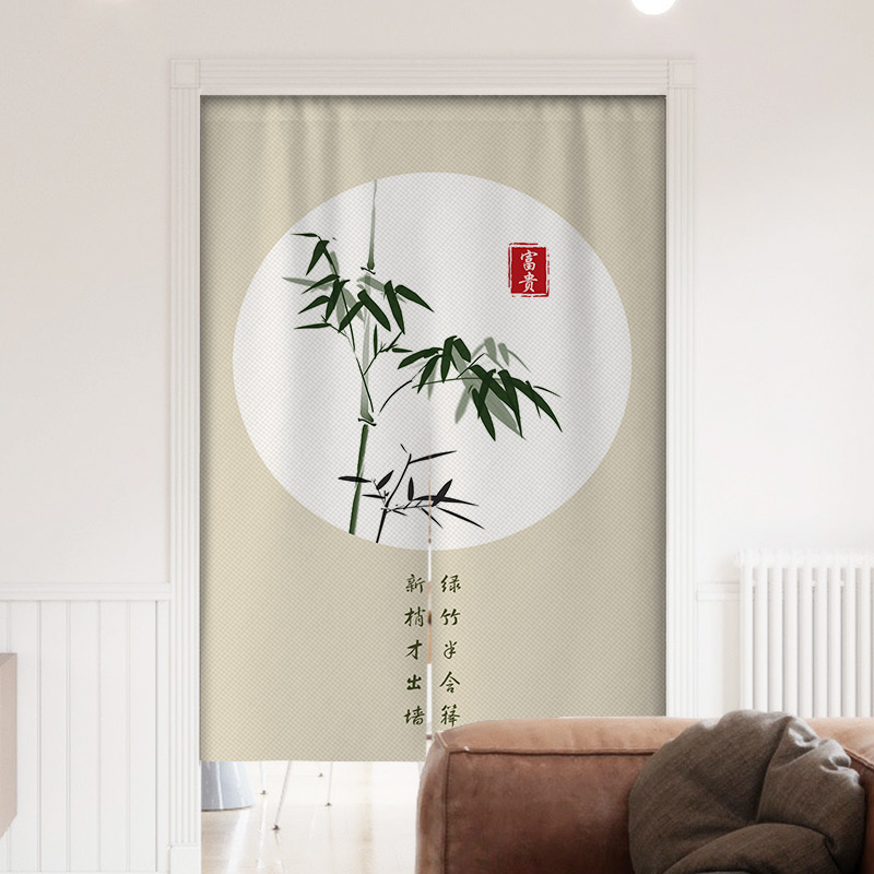 中式竹子门帘中国风布艺挂帘玄关客厅装饰布帘卫生间半帘短帘_虎窝淘