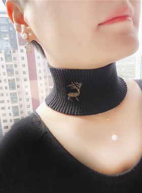 条纹针织防寒性感锁骨链假领子