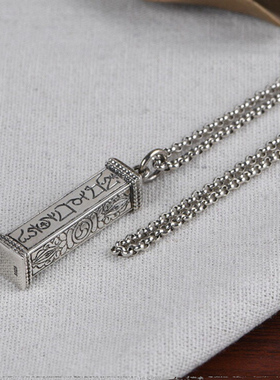 S925银复古金刚杵六字真言嘎乌盒男女泰银方形银项链吊坠