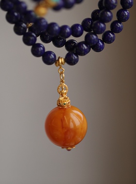 高端定制天然青金石多圈纯银鎏金镶松石法器纯银鎏金镶嵌老花蜡63