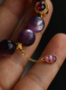 天然紫锂云母手链纯银鎏金珍珠小花环紫牙乌配饰碧玺满满的高级感