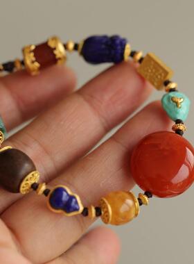 高端定制天然南红圆牌圆润饱满正宗川料搭配蜜蜡老形珠青金石沉香