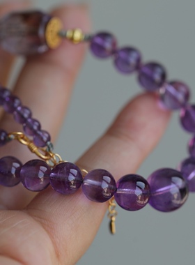 天然紫水晶塔链超美的设计搭配天然磨面紫水晶纯银鎏金镶嵌紫水晶