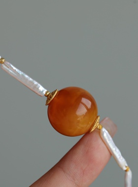 高端定制天然巴洛克直管项链配天然老花蜡配珠天然青金石南红随形