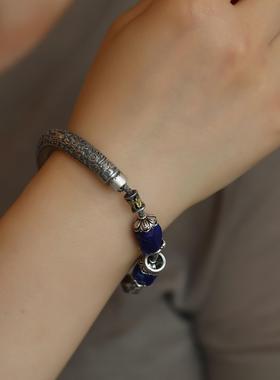 随形搭配福在眼前半镯花托纯银